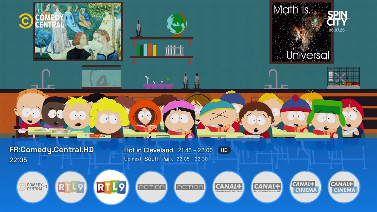 Barre de zapping TVX avec logos de chaînes